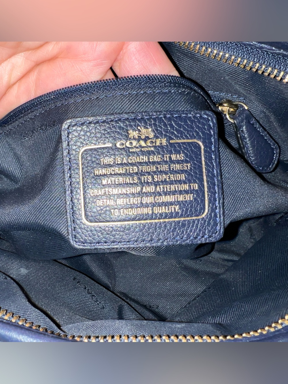 Coach Navy Pebbled Leather Dome Satchel with Gold Hardware - Picture 7 of 12
